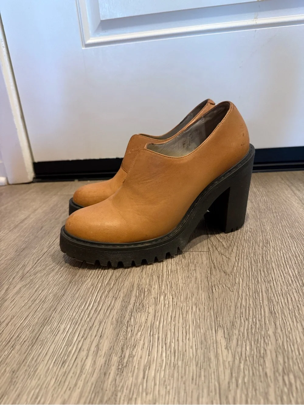 Dr. Martens Cordelia Women’s Tan Leather Slip-On Platform Clogs with Black Sole